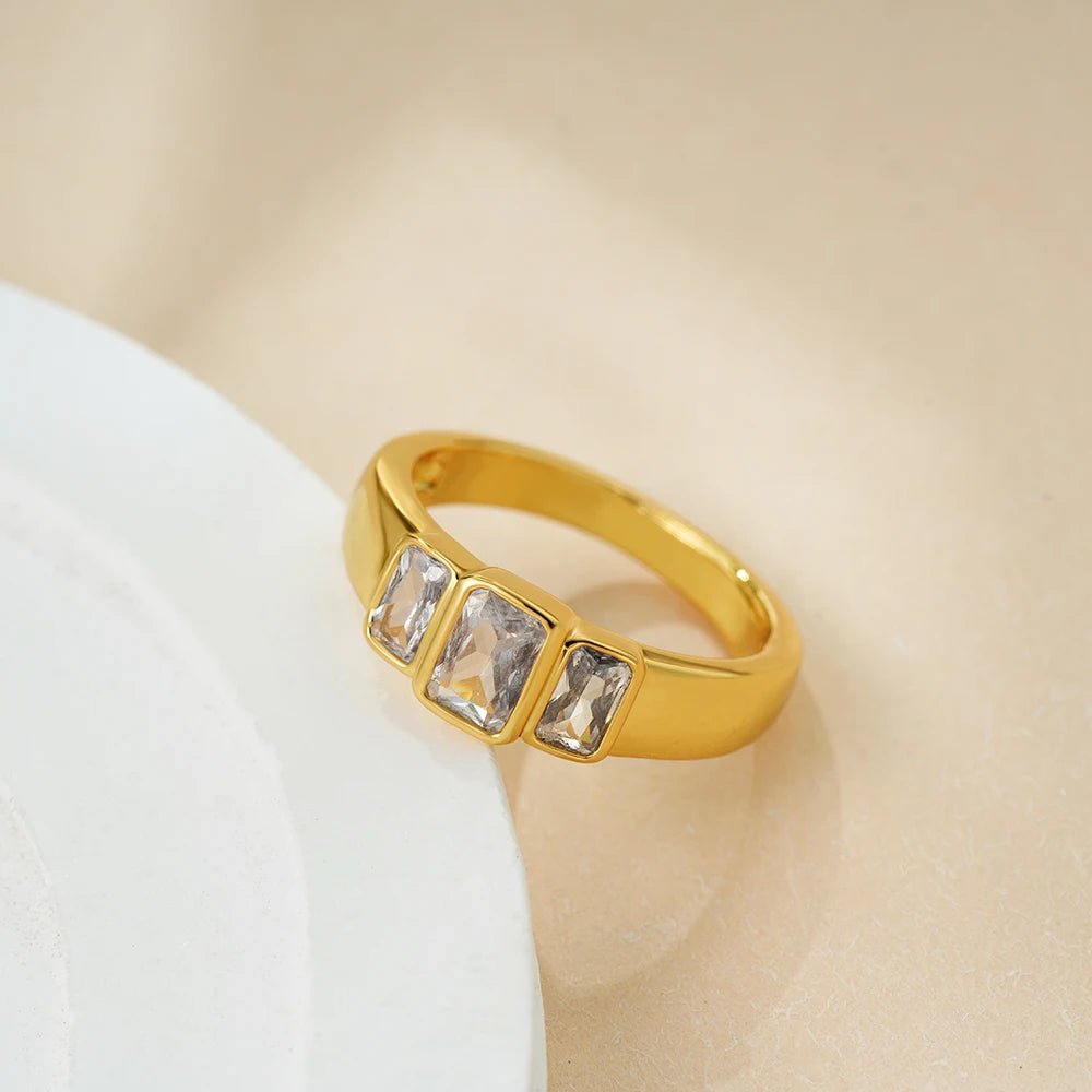 Shiny Square Cubic Zirconia Crystel Rhinestones Ring for Women 18k Gold Plated Charm Stylish Wedding Jewelry Gift - Oreela