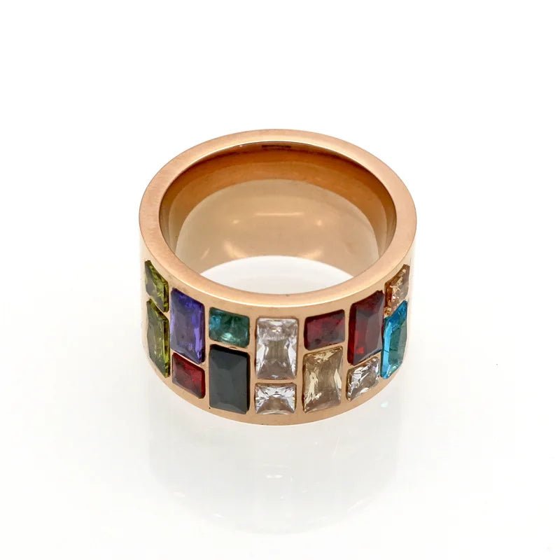 Stainless Steel Wedding Ring. Female Rainbow Color Stone Anillo Fashion Jewelry - Oreela