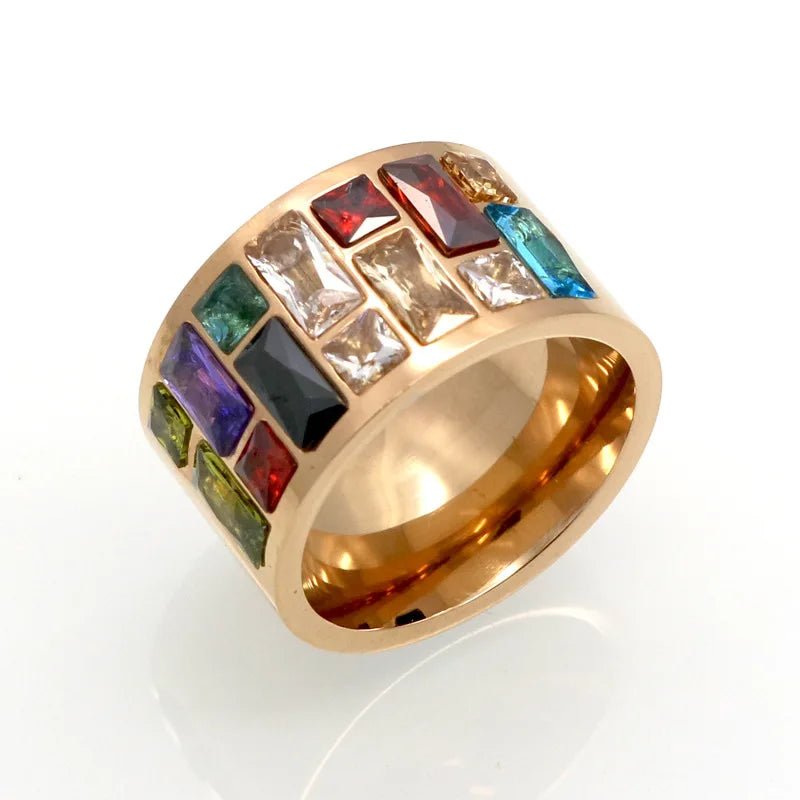 Stainless Steel Wedding Ring. Female Rainbow Color Stone Anillo Fashion Jewelry - Oreela