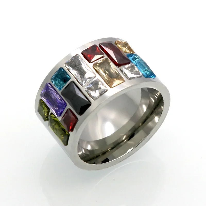 Stainless Steel Wedding Ring. Female Rainbow Color Stone Anillo Fashion Jewelry - Oreela