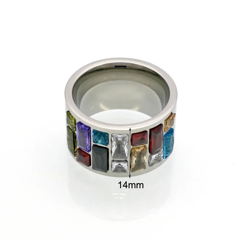 Stainless Steel Wedding Ring. Female Rainbow Color Stone Anillo Fashion Jewelry - Oreela