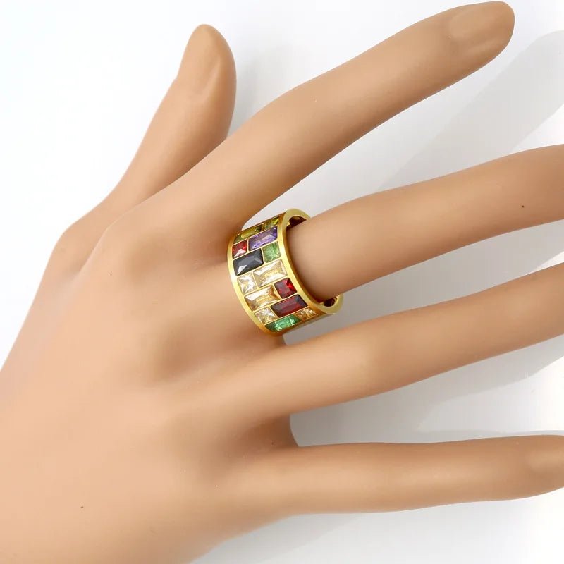 Stainless Steel Wedding Ring. Female Rainbow Color Stone Anillo Fashion Jewelry - Oreela