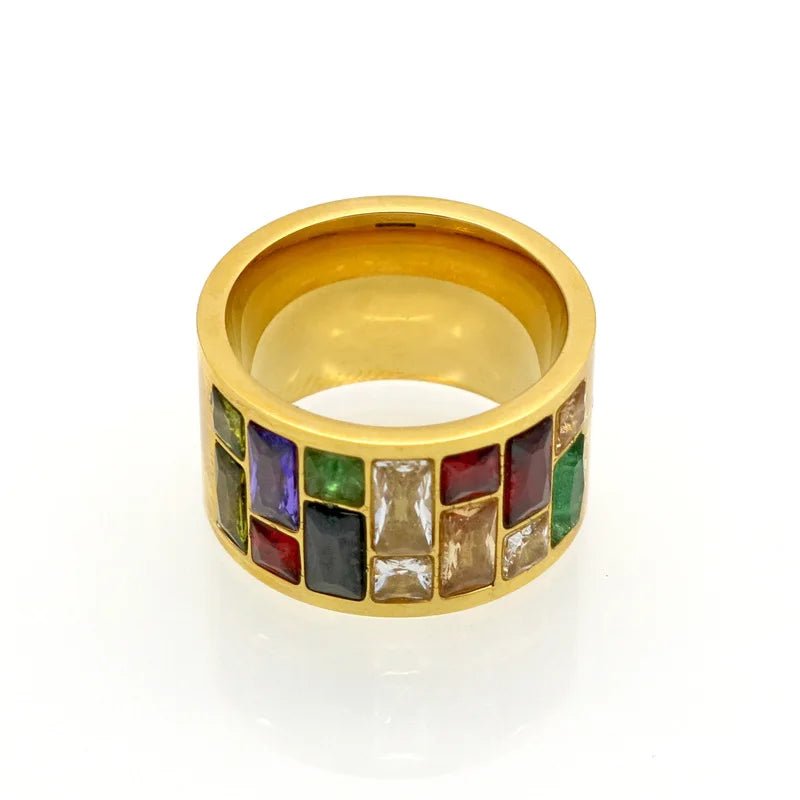 Stainless Steel Wedding Ring. Female Rainbow Color Stone Anillo Fashion Jewelry - Oreela