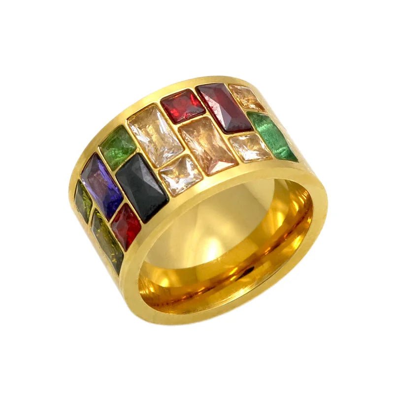Stainless Steel Wedding Ring. Female Rainbow Color Stone Anillo Fashion Jewelry - Oreela