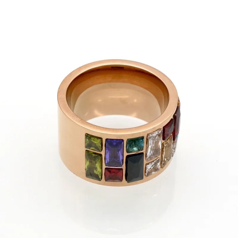 Stainless Steel Wedding Ring. Female Rainbow Color Stone Anillo Fashion Jewelry - Oreela
