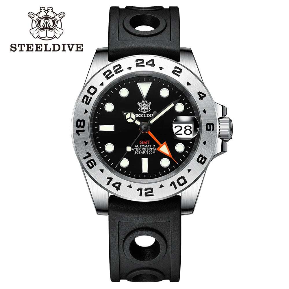STEELDIVE Official GMT SD1992 Fashion Watch Steel Bezel Super Luminous Dive 300M Waterproof - Oreela