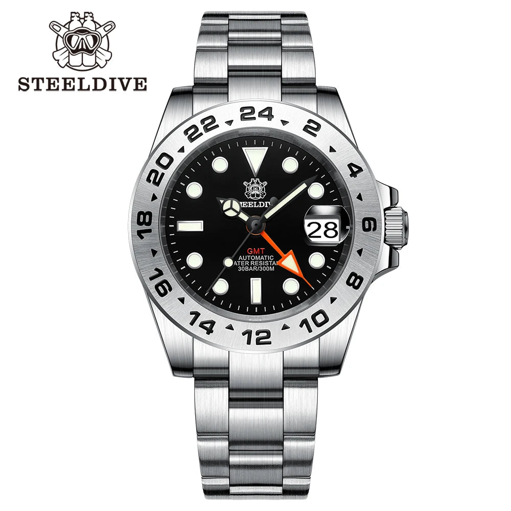STEELDIVE Official GMT SD1992 Fashion Watch Steel Bezel Super Luminous Dive 300M Waterproof - Oreela