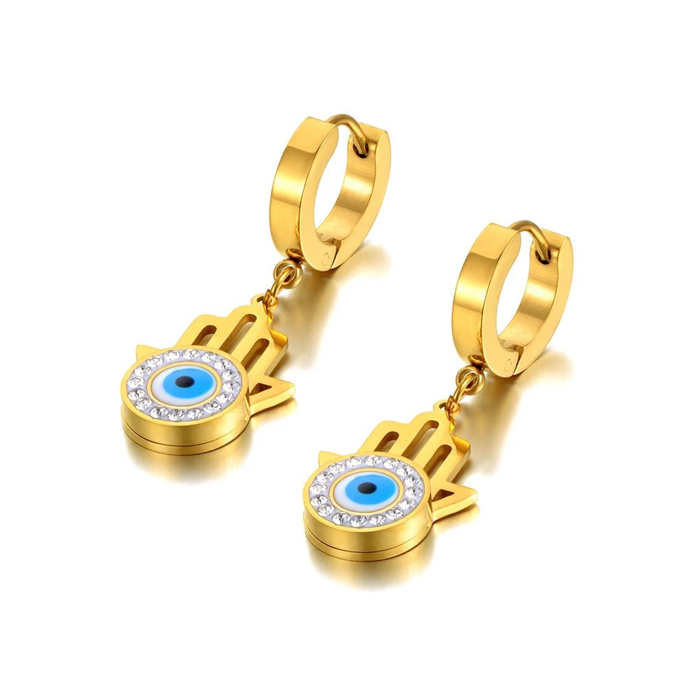 Titanium Stainless Steel Blue Evil Eyes Hoop Earrings Jewelry - Oreela