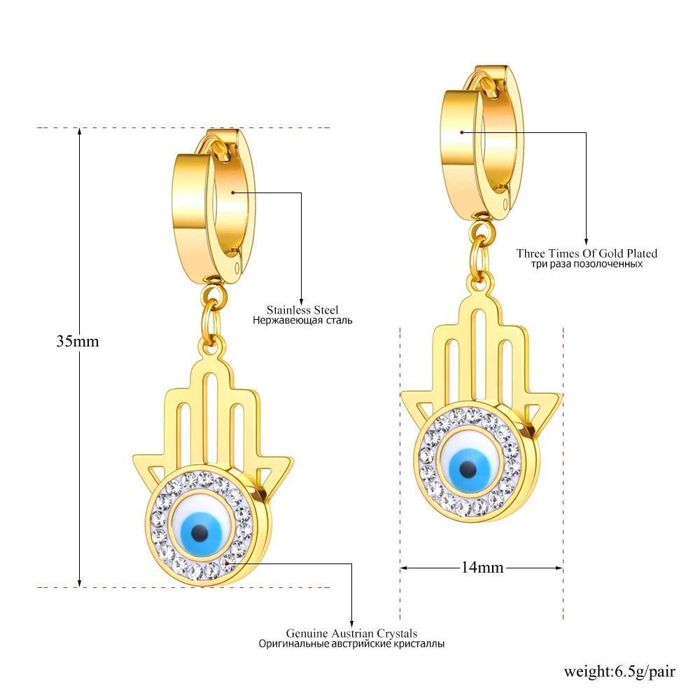 Titanium Stainless Steel Blue Evil Eyes Hoop Earrings Jewelry - Oreela