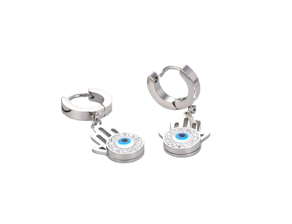 Titanium Stainless Steel Blue Evil Eyes Hoop Earrings Jewelry - Oreela