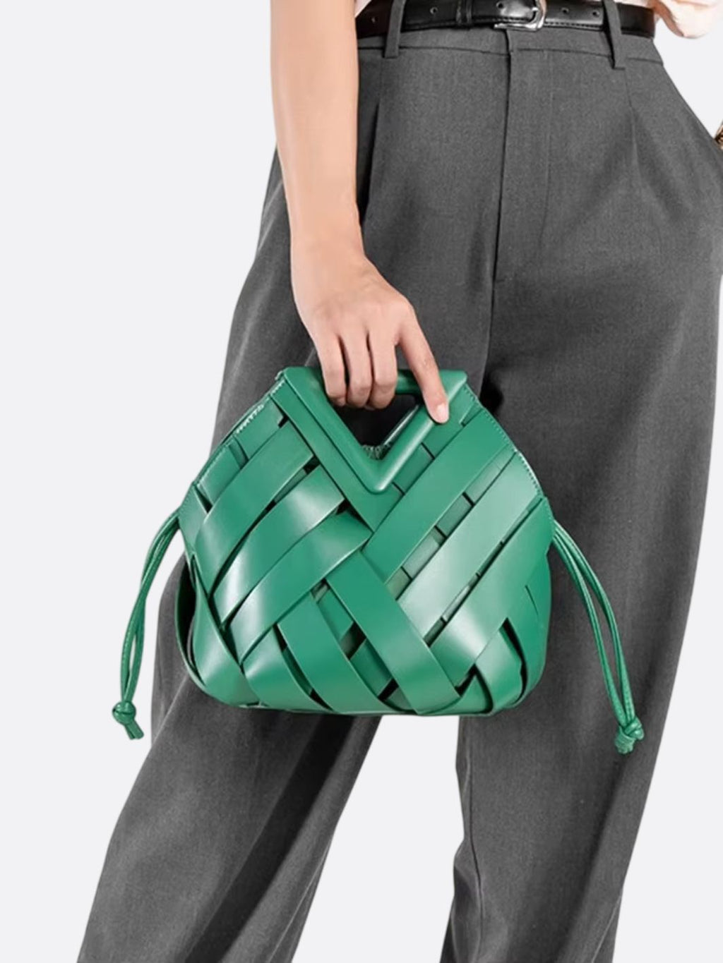 Woven Leather Crossbody Handbag - Oreela